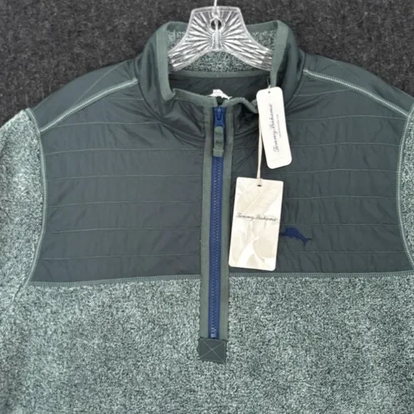 Tommy Bahama Cascade Cozy Sweater Men's Large Green Half Zip Fleece Pullover